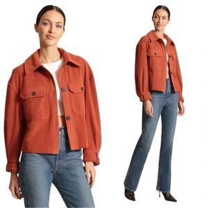 Avec Les Filles Womens Rust Relaxed Shacket Button Up Jacket Large
